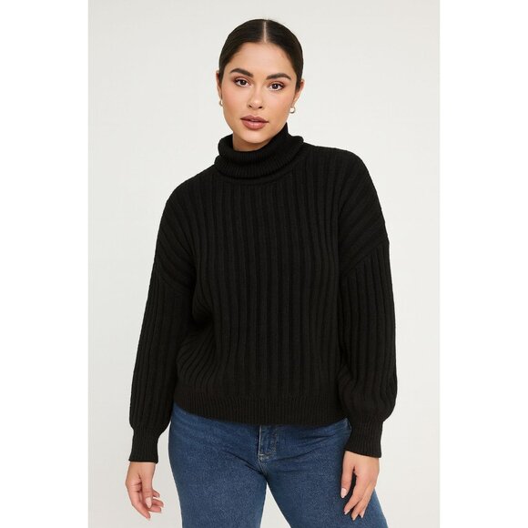 COS Black Ribbed Knit Oversized Sweater Womens Pullover Size Small - Picture 1 of 8